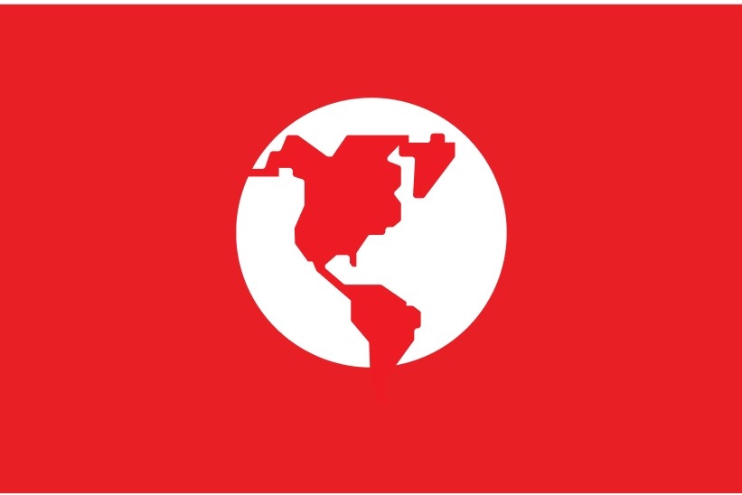 fehér bolygó ikon piros háttérrel
