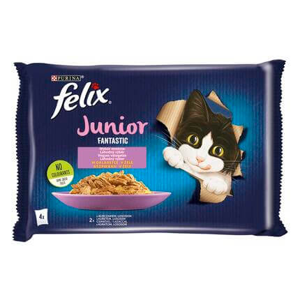FELIX Fantastic Junior csirkével/lazaccal aszpikban nedves eledel felnőtt macskáknak