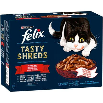 FELIX Tasty Shreds házias válogatás szószban nedves eledel felnőtt macskáknak