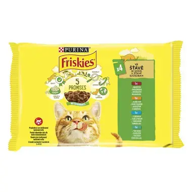 FRISKIES marhával/csirkével/tonhallal/tőkehallal szószban nedves eledel felnőtt macskáknak