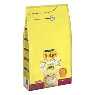 FRISKIES Hairball Formula szőrlabda képződés ellen csirkével és zöldségekkel száraz eledel felnőtt macskáknak